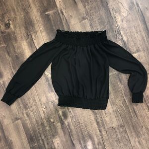 Black long sleeve smocked top